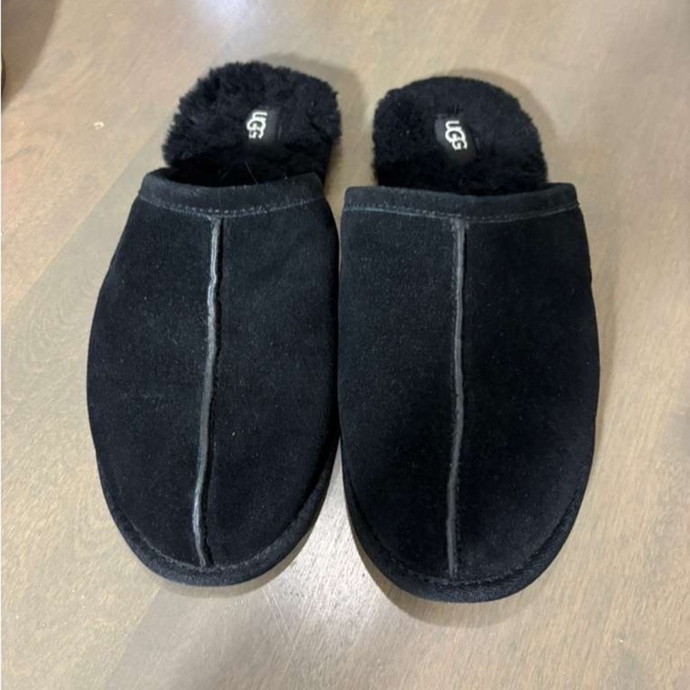 UGG Black Fuzzy Slippers